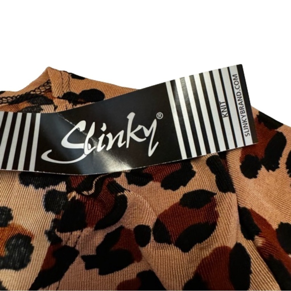 Slinky Brand Women's Size Small Brown Leopard Print Shirt Top Tee Cap Sleeve - Picture 7 of 12